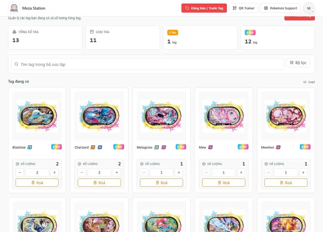 Phần đầu collection với summary, bộ lọc và các tag đang sở hữu